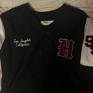 Hollister Black and White Jersey with Maroon Accents